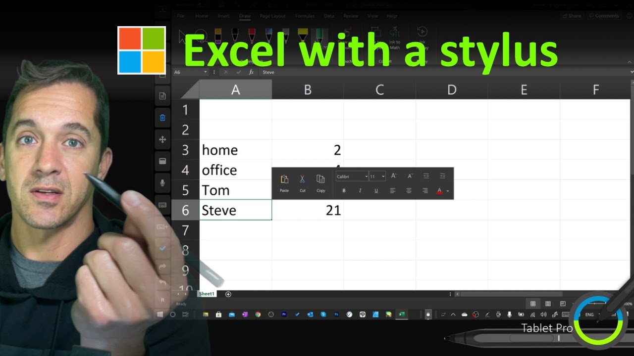 Using Microsoft Excel with a stylus, Surface Pen, Windows Ink, Action Pen and No KEYBOARD Tablet Pro