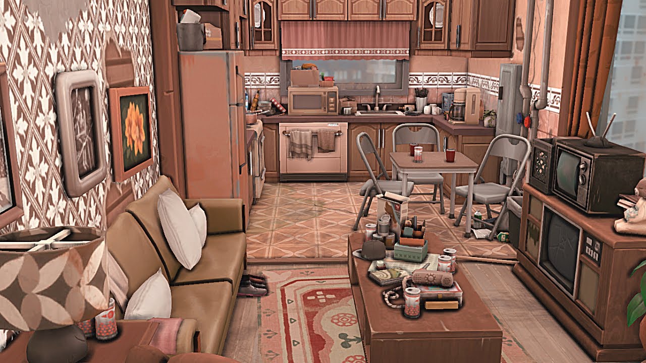 messy run-down apartment w/ Basement Treasures | The Sims 4 apartment renovation speed build | no cc