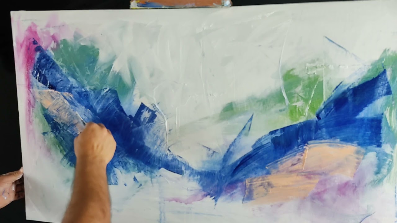 Abstrato Acrílico sobre tela espatulado azul e rosa decoração casa Márcio Monteiro artista plástico