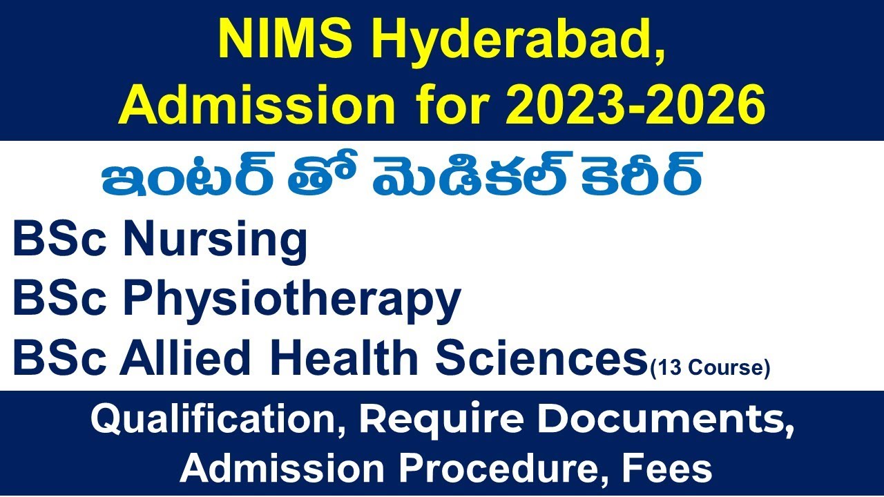 NIMS Admission for 2023-2026|| BSc Nursing, BPT, BSc Allied Health Science courses Admissions