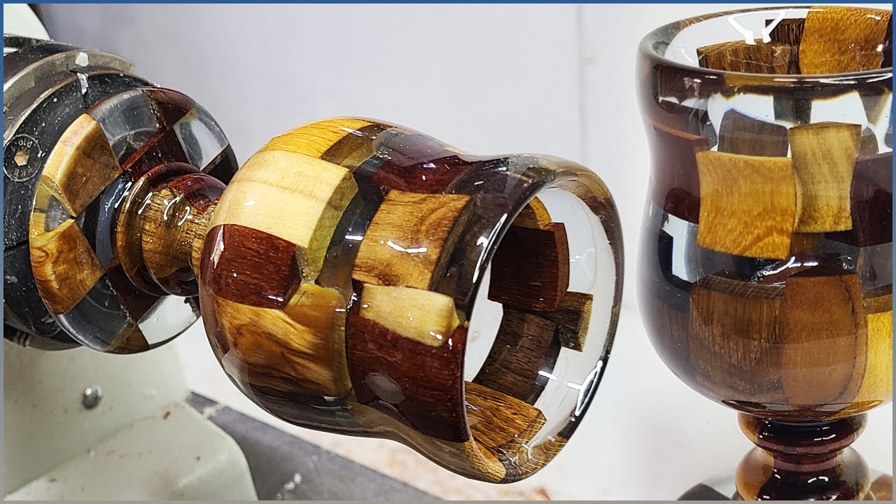 Interesting Goblet (Wood Blanks Between Epoxy Resins) - Woodturning