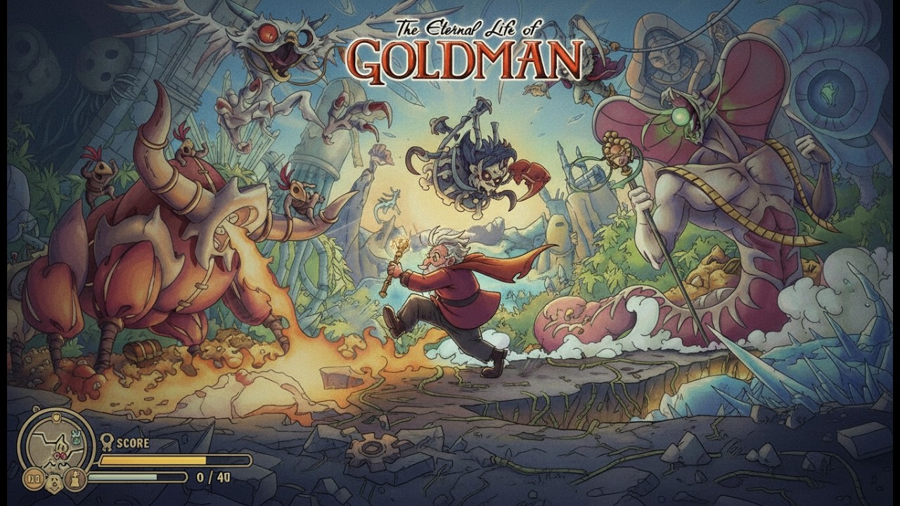 The Eternal Life of Goldman visual feita a mão e animações que lembram DuckTales e Metroidvania!