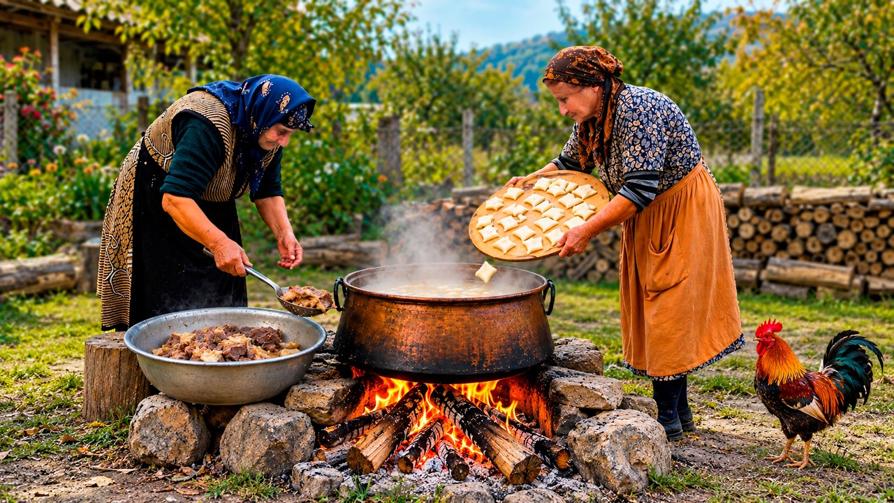Grandma Makes Traditional Avar Khinkal | Walnut Harvest & Azerbaijani Village Life