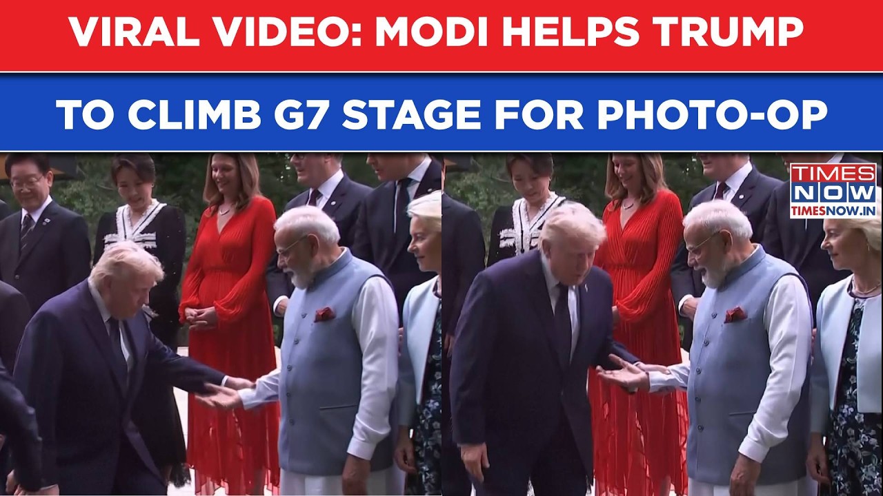 G7 Summit: PM Modi Helps US President Trump To Climb Stage For Photo-Op; Video Goes Viral | WATCH