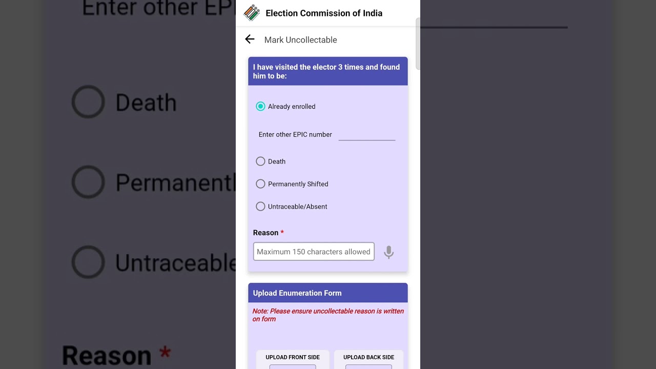 SIR || DEATH, SHIFTED,ABSENTEE, DUPLICATE VOTER ENTRY IN BLO APP #bloapp #SIR