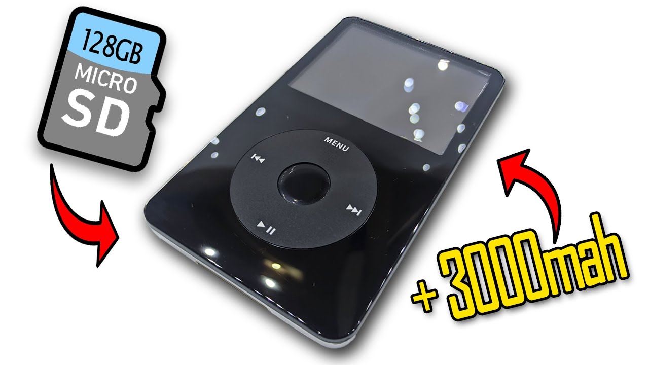 Как установить SD-карту и аккумулятор емкостью 3000 мАч в iPod Classic 5-го поколения. Видео