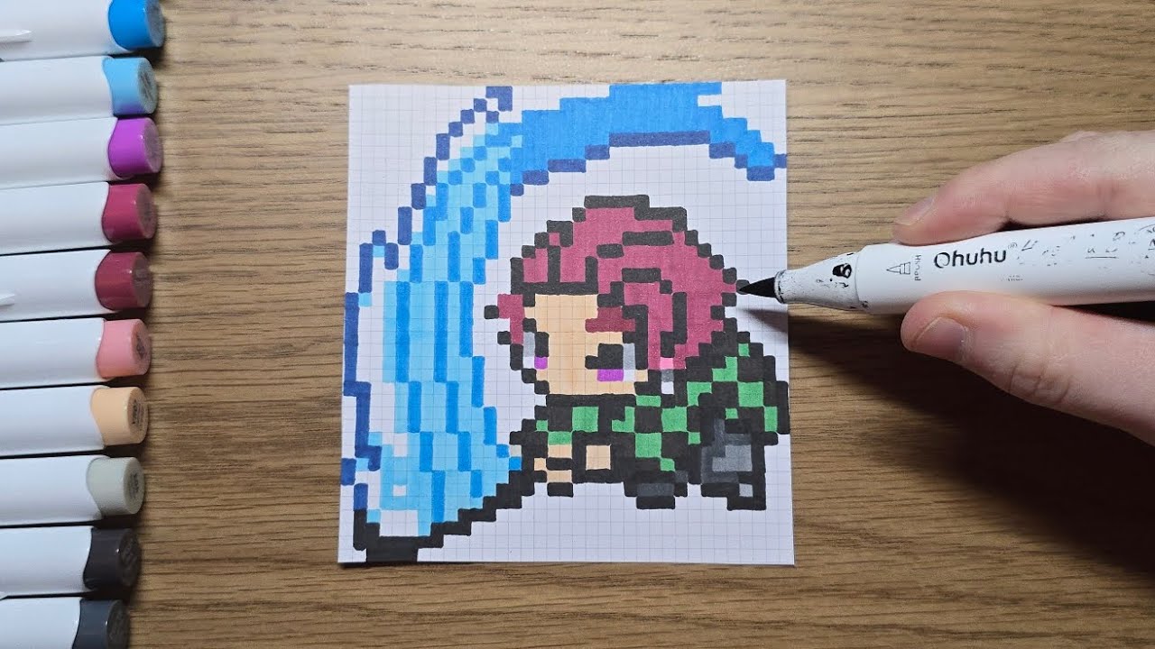 Tanjiro Kamado Pixel Art Drawing | Demon Slayer