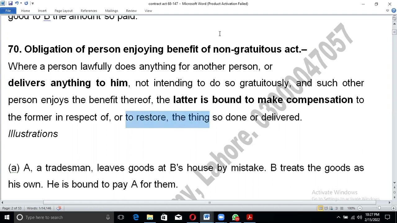 Sec. 68-72 Contract Act: Qusai Contract | Responsibility of finder of goods |