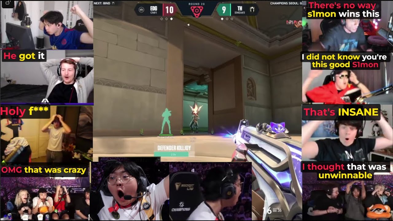 Valorant pros/streamers reacts to EDG S1Mon's INSANE 1v2 CLUTCH on LOTUS against TH