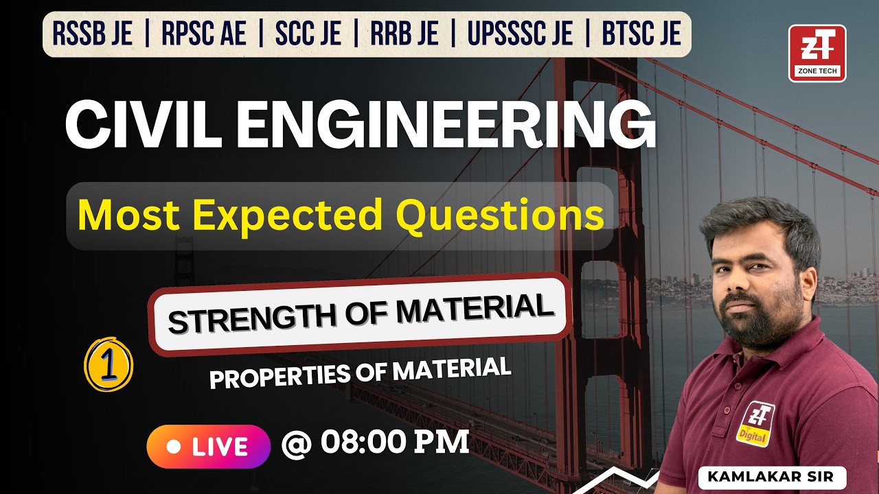 1.STRENGTH OF MATERIAL | Most Expected Questions | RSSB JE | RPSC AE | SCC JE | RRB JE II ZONETECH