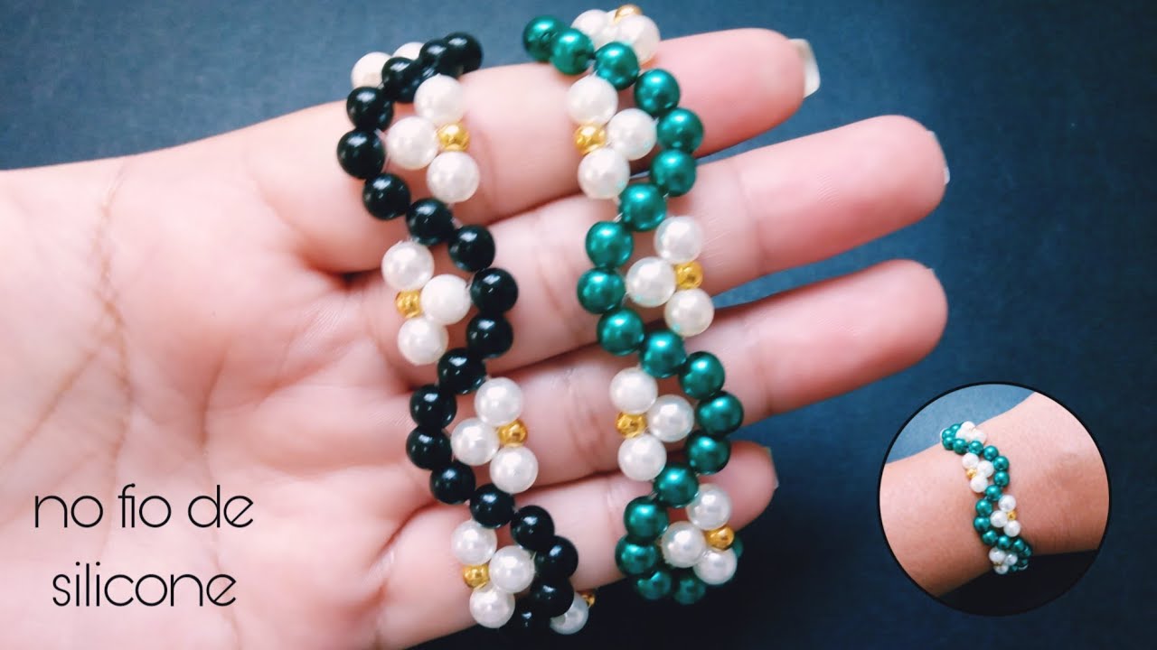 Pulseira de pérolas feita com fio de silicone/PARTE 01.
