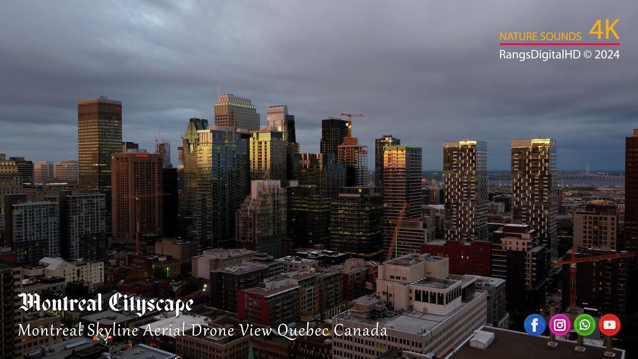 Montreal Cityscape Skyline Aerial Drone View Quebec Canada
