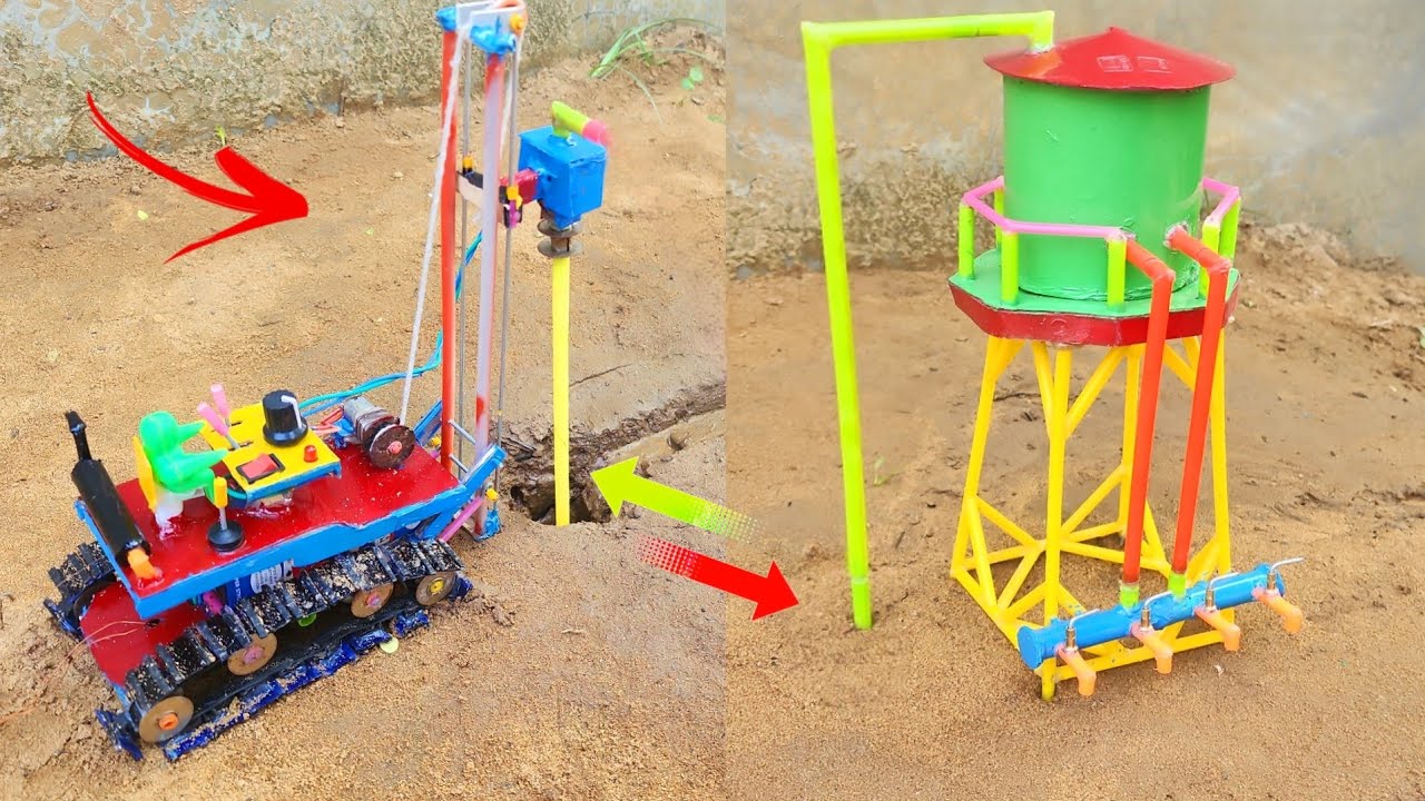 Jcb borewell drilling machine water pump | Science project | submersible | water filter tank
