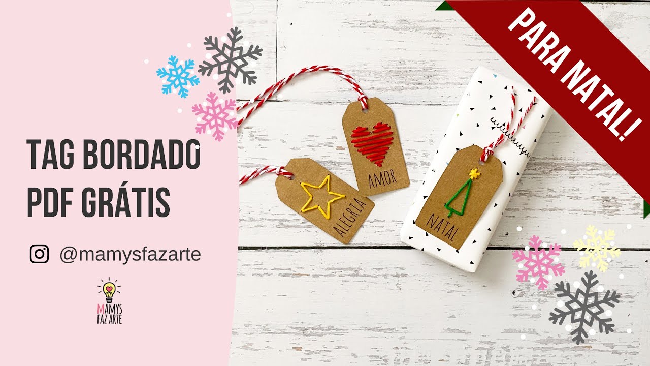 TAG de NATAL BORDADA para deixar seu presente mais fofo!!! PDF GRÁTIS Pronto pra Imprimir!