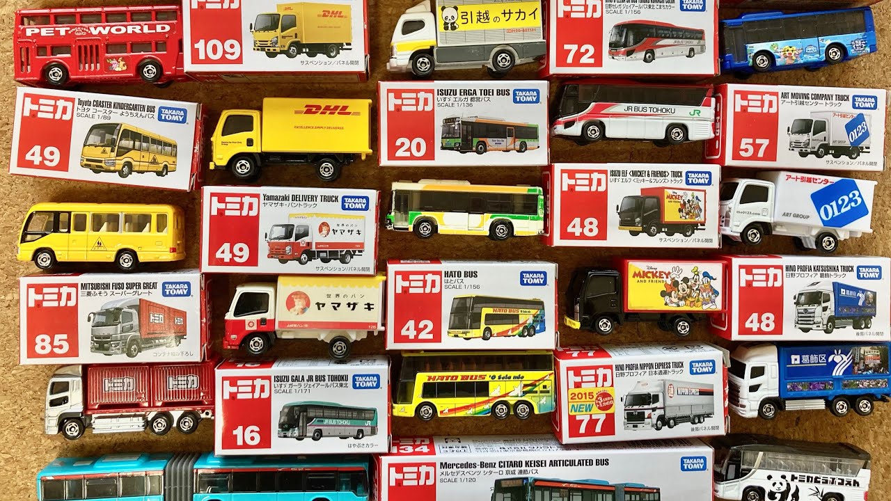 【トミカ】バス・トラック大集合！遊びながら箱にしまうよ！Bus and truck gathering! I'll put it in a box while playing with it!