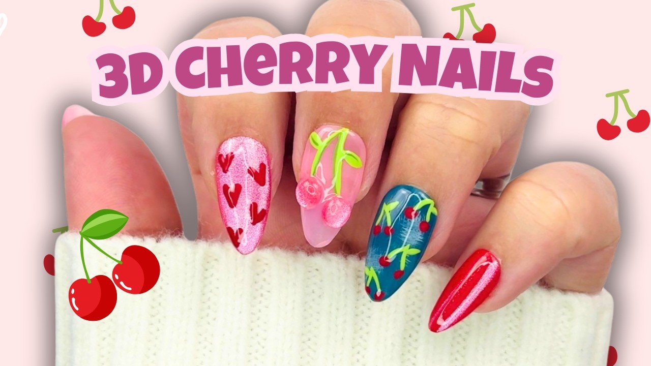 Cute 3D Cherry Valentines Day Nail Art | DIY nail art
