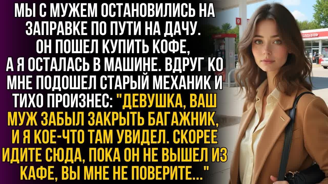Механик на заправке шепнул： ＂Пока ваш муж покупает кофе, загляните в багажник. Вы мне не поверите…!＂