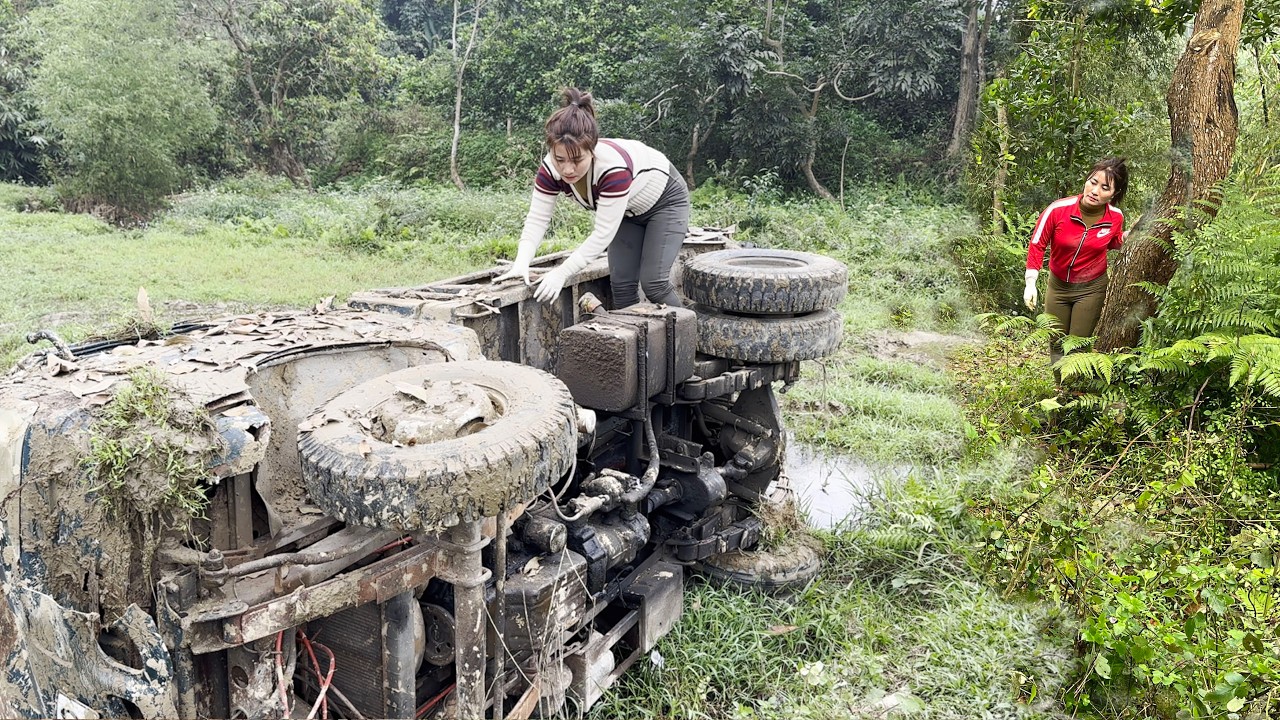 The time-lapse video shows the girl spending two days repairing and restoring the old truck.