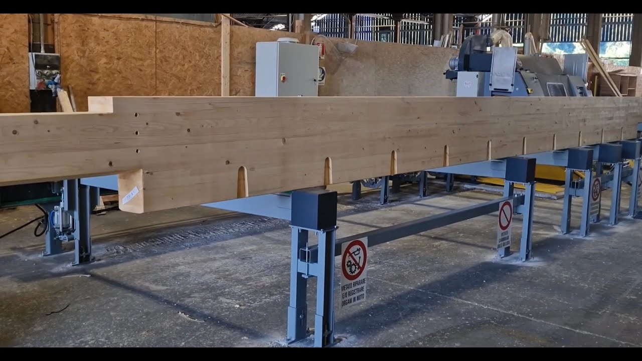 SARMAX COATING LINE WITH FLOW-COATER AIRGREEN 19 & AUTOM. DECK CHAIN LOADER/UNLOADER FOR MASS TIMBER