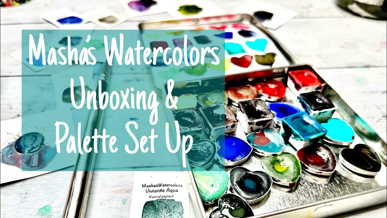 Unboxing Masha’s Watercolors- handmade watercolors for from Etsy - swatch and palette set up