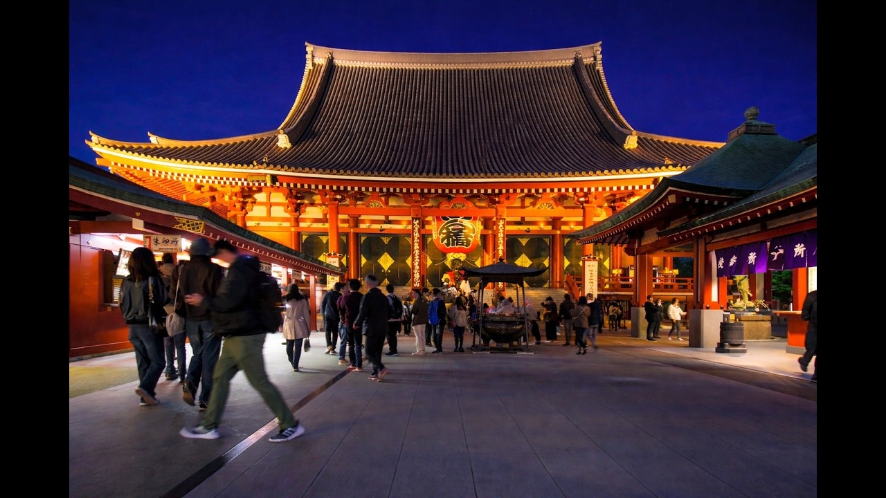 Senso-ji Temple Tokyo at Night | 4K HDR Walk