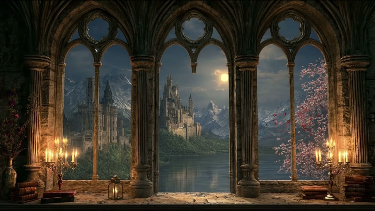 Medieval Castle Window at Night 🌙 Relaxing Ambient Music for Study, Sleep & Meditation