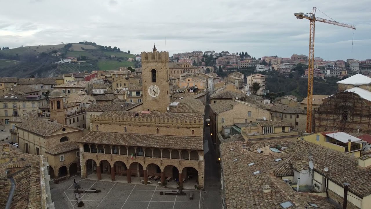 Aerial view over the old town of Offida, Province of Ascoli Piceno, Marche region, Italy