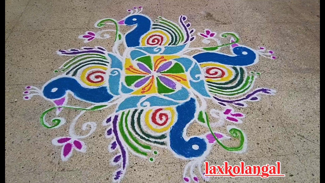 🦚🦚 வண்ண மயில் கோலம் 🦚 colourful peacock rangoli 🦚 peacock mugglu 🦚 laxkolangal 🦚