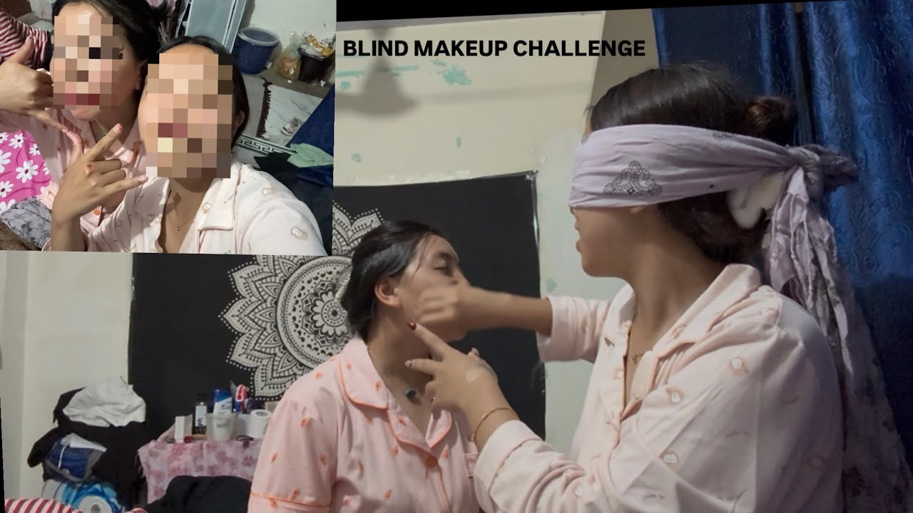 Blind makeup challenge #challenge #tibetanvlogger #funnymoments #collegelife 