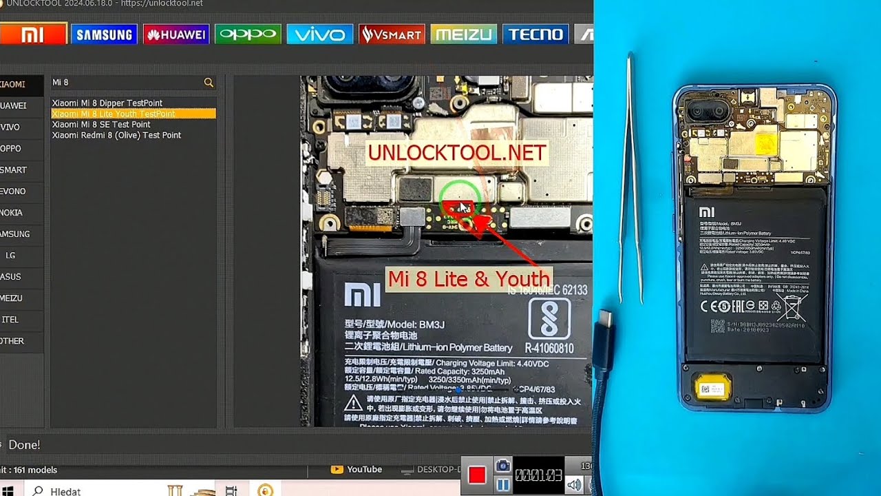 Xiaomi Mi 8 Lite remove FRP Test Point with Unlock Tool