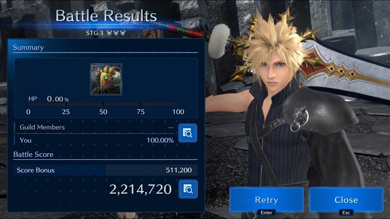 FF7EC Guild Ranking Stg. 3 (Cloud, Aerith and Red with feature banner wind weapons)