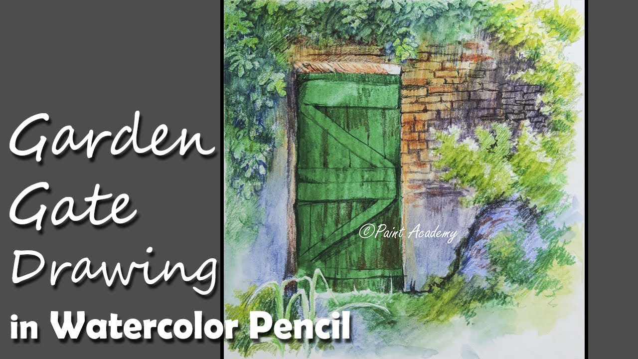 Beautiful Garden Gate Drawing in Watercolor Pencil | step by step