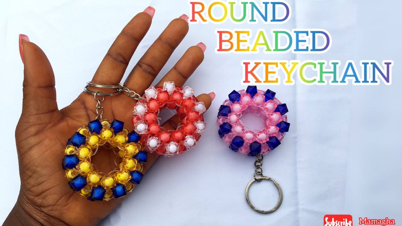 HOW TO MAKE A ROUND BEADED KEYCHAIN / KEYHOLDER/ QUICK AND EASY WAY TO MAKE A ROUND BEADED KEYCHAIN.