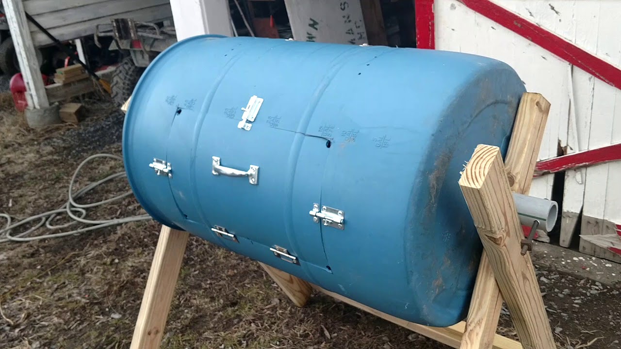 Blue Barrel tumbling compost bin