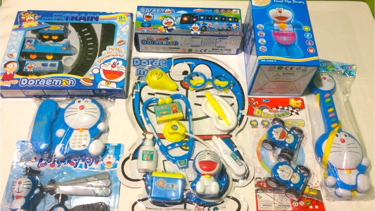 My Cheapest Doraemon toys Collection, Piggy Bank, Train set, RC Bus, Spinner, Car, Helicopter