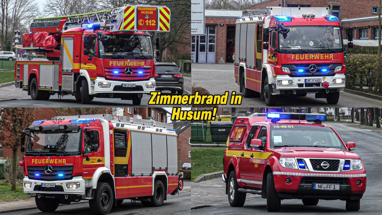 (ZIMMERBRAND IN HUSUM - VOLLALARM!) Einsatzfahrten Freiwillige Feuerwehr Husum!