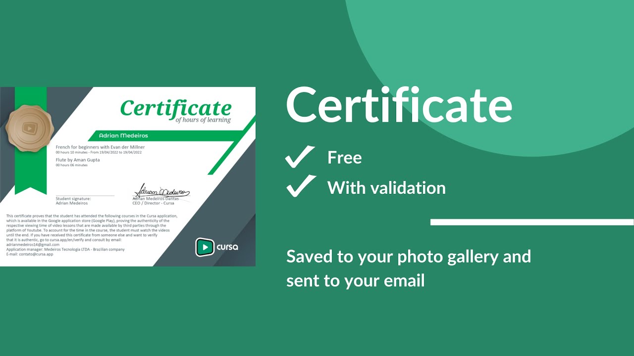 This APP provides Courses + Certificates for FREE, get to know the Cursa application