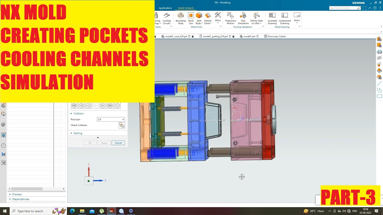 NX Siemens Mold wizard|| Creating POCKETS, COOLING CHANNELS AND SIMULATING  THE MOLD BASE. Part-3