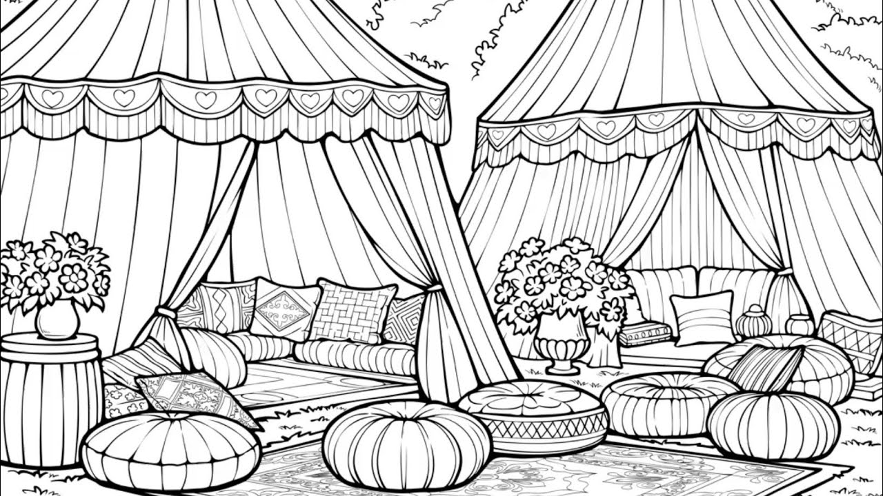 Cabana Colorful Tents Relaxing Vacations Zen Color app Paint by Number #coloringbook
