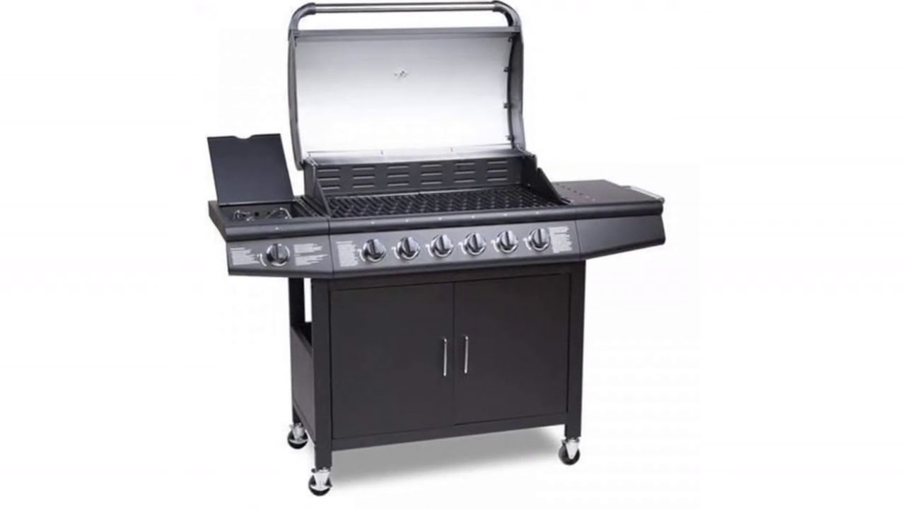 CosmoGrill™ 6+1 Deluxe Gas Burner Grill BBQ Barbecue incl. Side Burner - Black 77 x 42cm