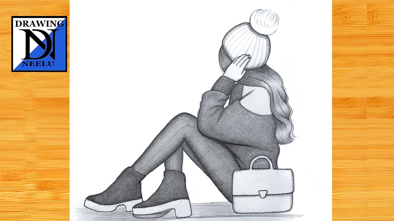 How to draw a easy sitting Girl -Drawing easy || Pencil sketch for beginner || Sitting Girl drawing