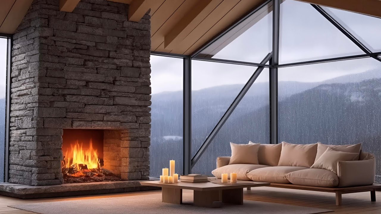 Cozy Fireplace Rain Night 🔥 Gentle Thunder Sounds for Deep Sleep, Relaxation & Stress Relief