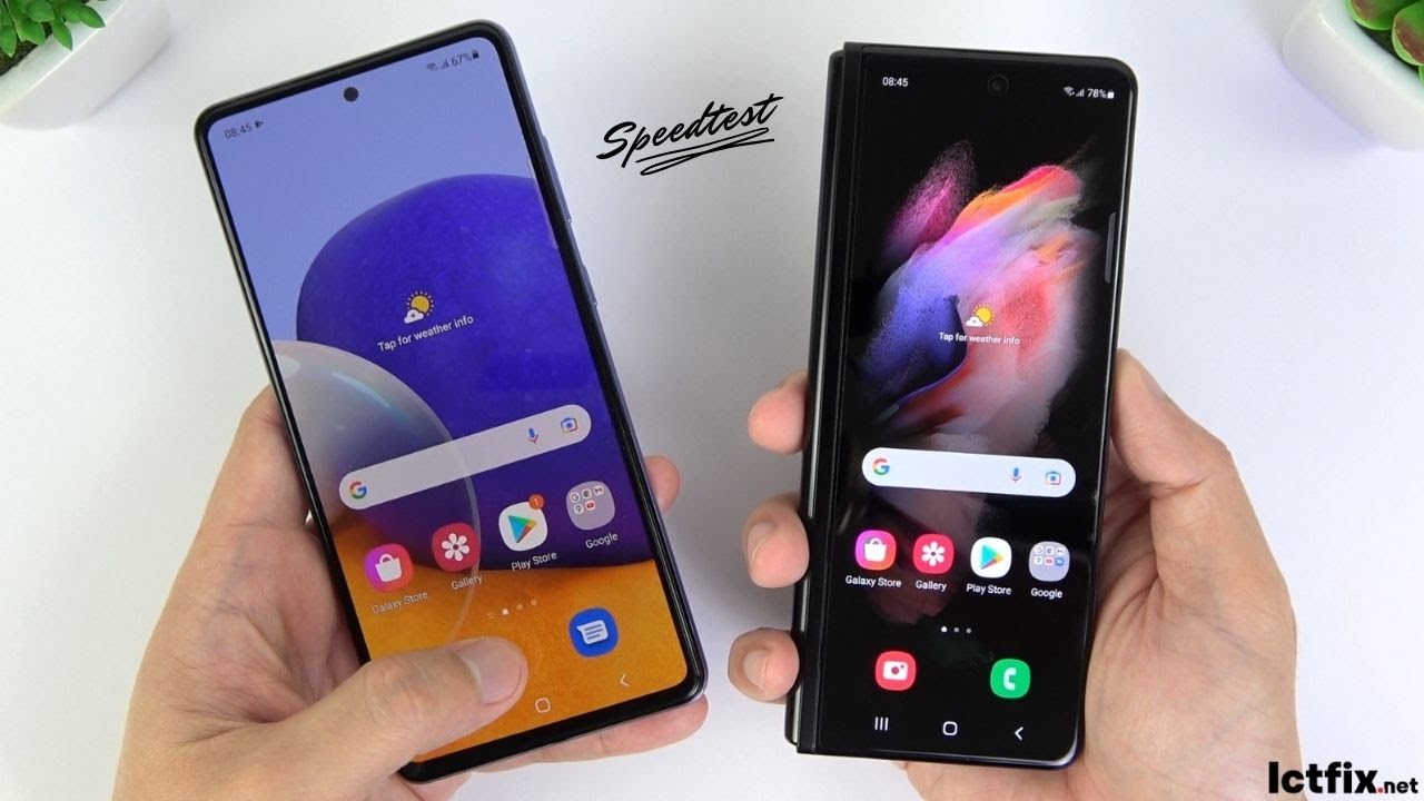 Samsung Galaxy A72 vs Samsung Z Fold 3 | Video test Display, SpeedTest, Comparison