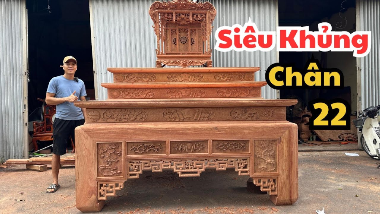 Án Gian Thờ Tam Cấp Gỗ Hương Đá Hàng Đặt Dày Dặn Siêu Đẹp