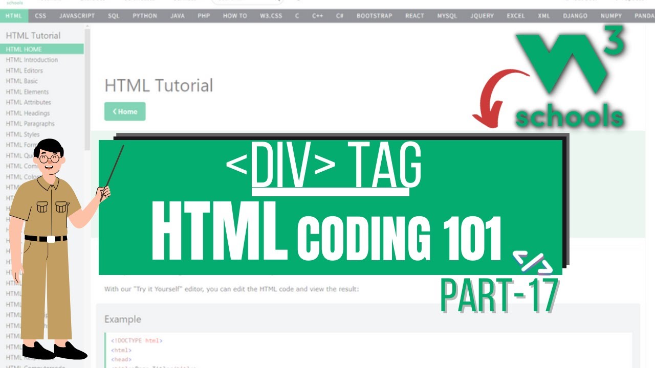 HTML Coding 101: 17  HTML Div Tag | Div Tag basic in HTML | W3Schools HTML Tutorial