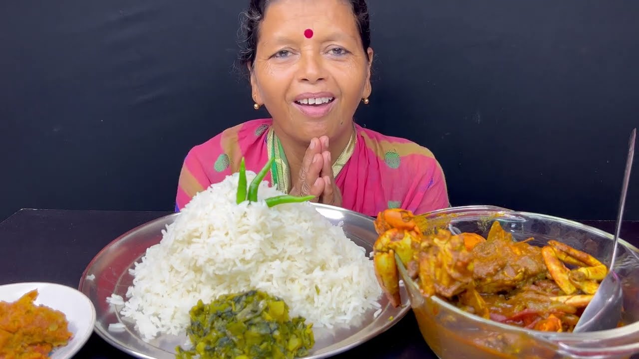 BIGBITES,EATING HUGE RICE SPICY CRAB 🦀🦀 CURRY AND LOTE JHURI।।HUGE RICE,