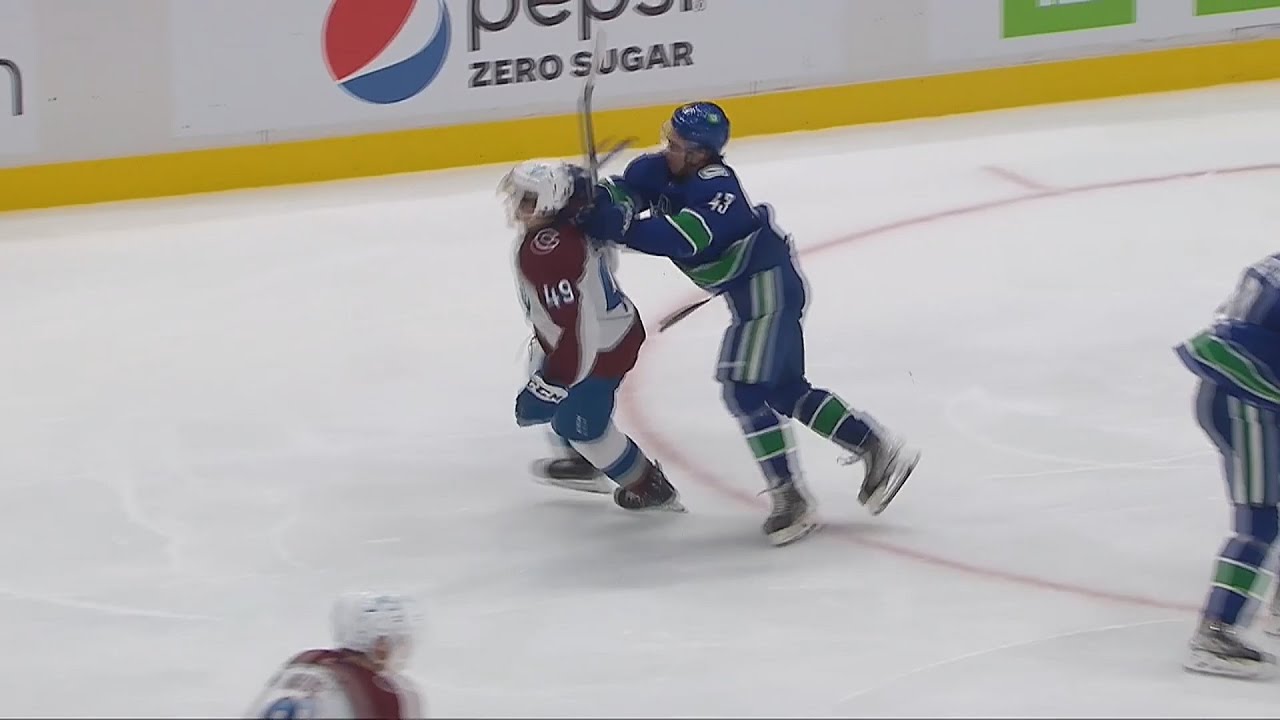 Quinn Hughes Breaks Stick On Samuel Girard In Frustration