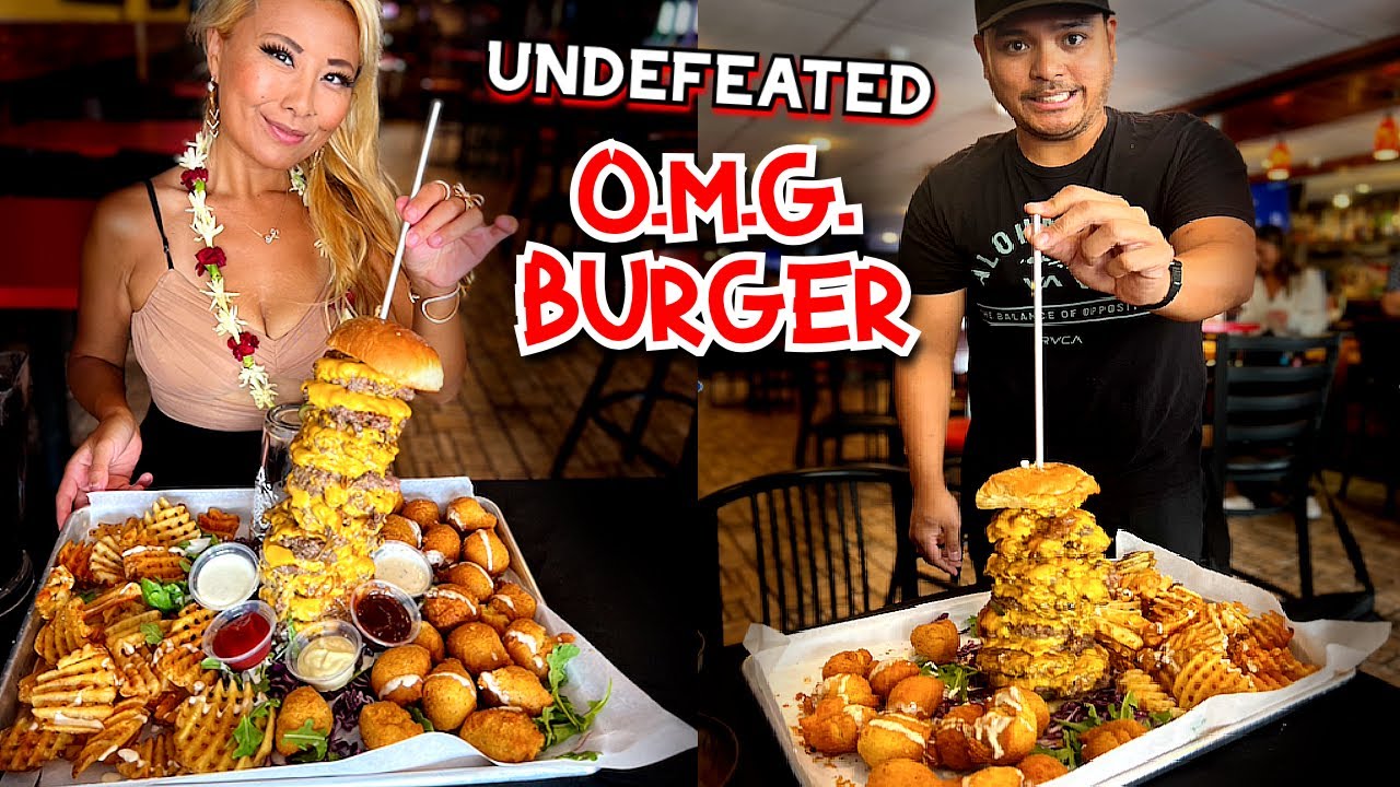 UNDEFEATED O.M.G. BURGER at Champ Sports Bar in Honolulu, HI!! #RainaisCrazy