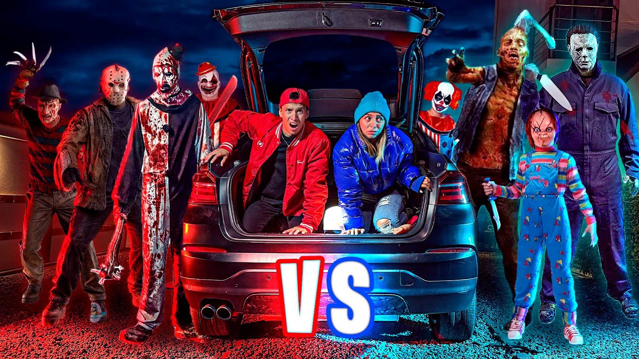 PASAMOS LA NOCHE en EL AUTO de 1 SOLO COLOR de  TERROR * ROJO vs AZUL