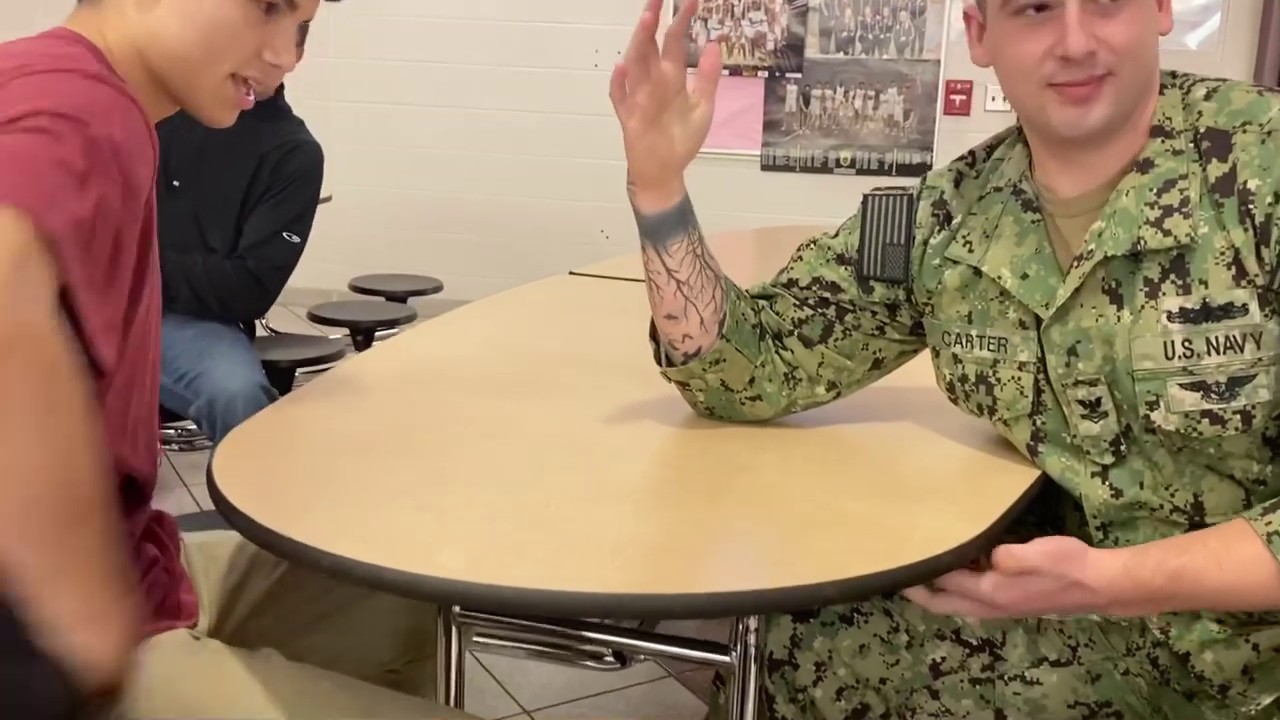 High School Arm Wrestlers vs Navy Recruiter